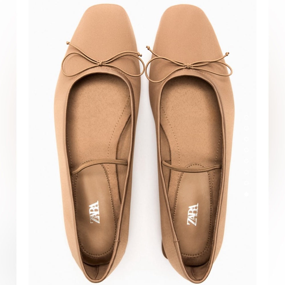 ZARA satin effect ballet flats with bow and strap- size 39